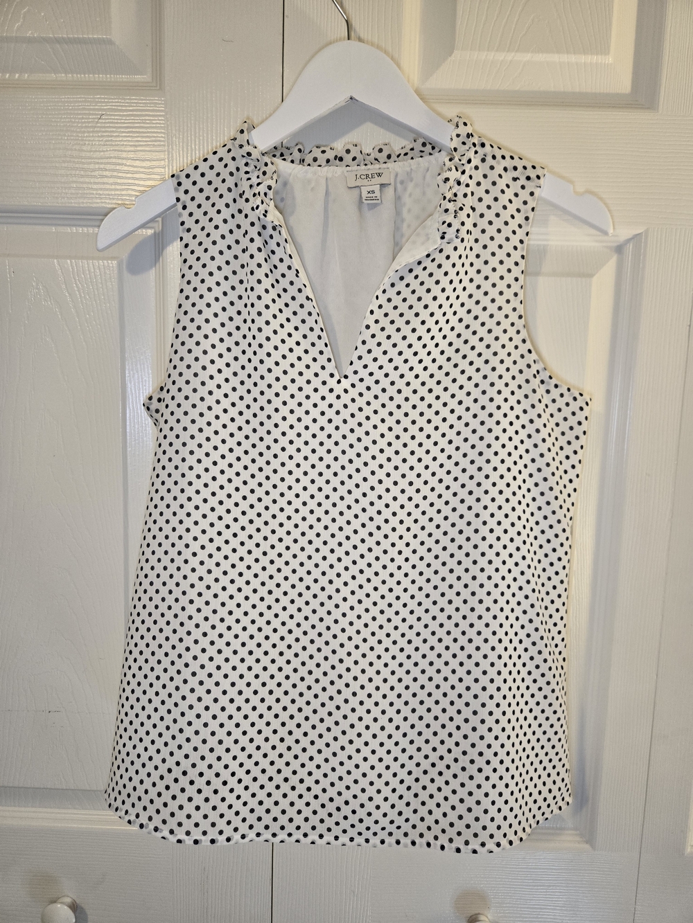 J. Crew White Sleeveless Polka Dot V-Neck Camisole